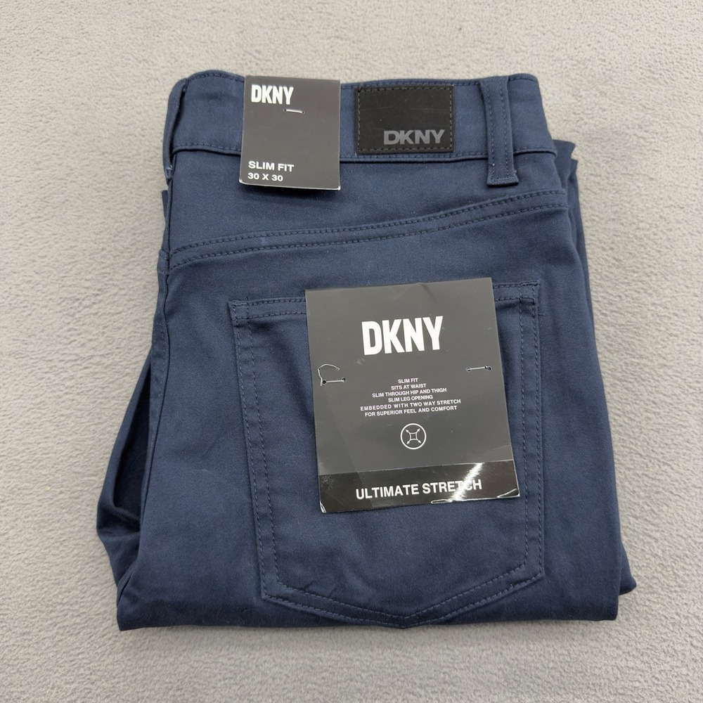 DKNY Stanton Slim Fit Chino Pants Mens 30x30 Navy Blue Stretch 5 Pockets $80